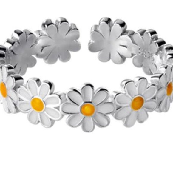 Sterling Silver Daisy Flower Adjustable Ring - Picture 7 of 7